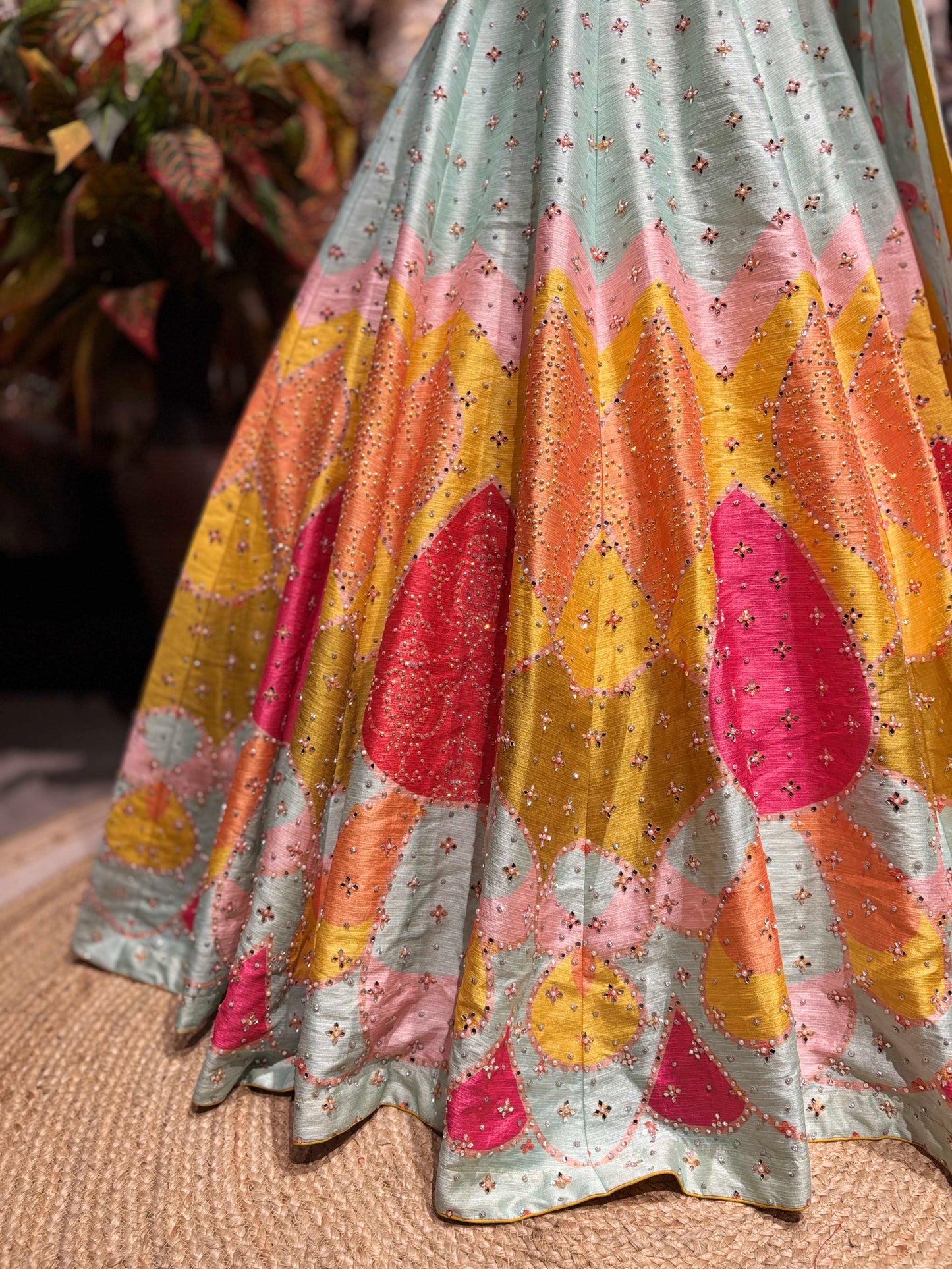 Multicolor Lotus Lehenga with Floral Embellished Blouse & Dupatta