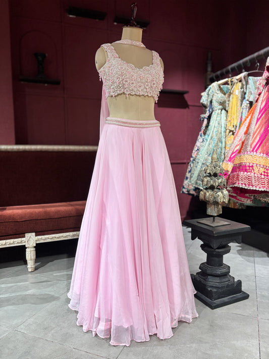 Grand Blush Pink Lehenga with Beaded Choli