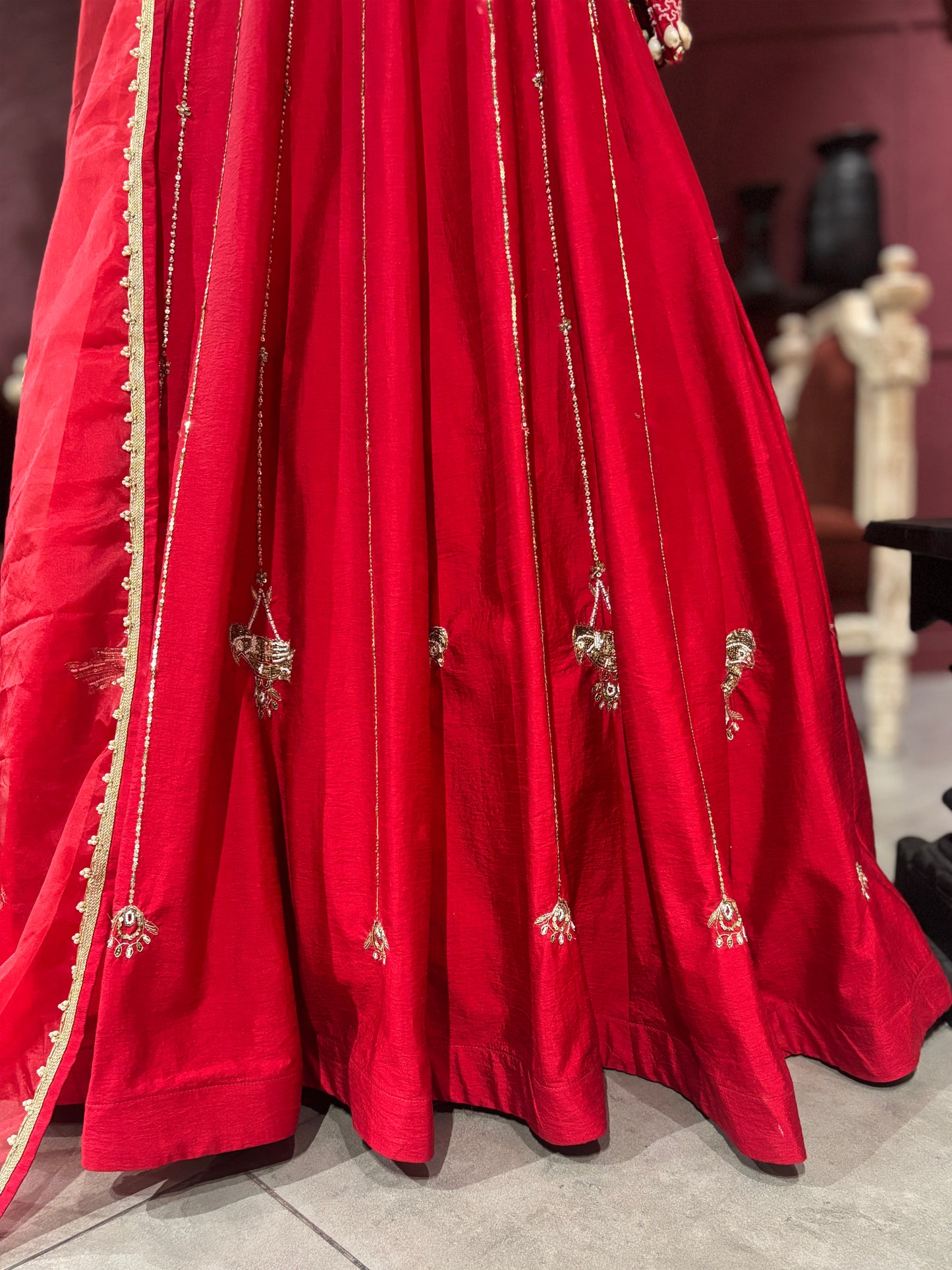 Designer Regal Red Anarkali with Golden Embroidery