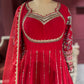 Designer Regal Red Anarkali with Golden Embroidery
