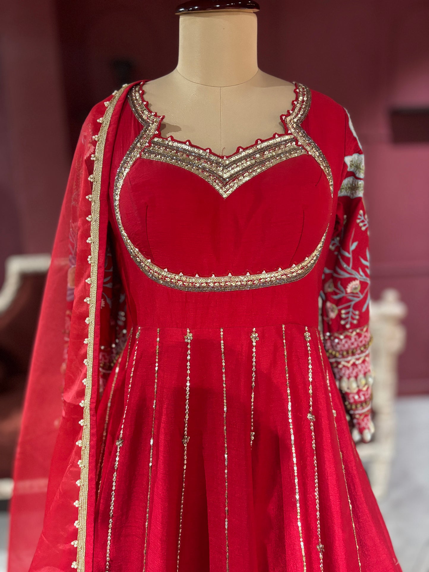Designer Regal Red Anarkali with Golden Embroidery