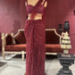 Designer Maroon Drape Saree with Sequined Elegance