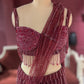 Designer Maroon Drape Saree with Sequined Elegance