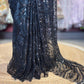 Midnight Black Sequin Embroidered Net Saree – Elegant Party Wear