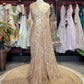 Champagne Gold Sequin Embroidered Net Saree – Luxury Party Wear