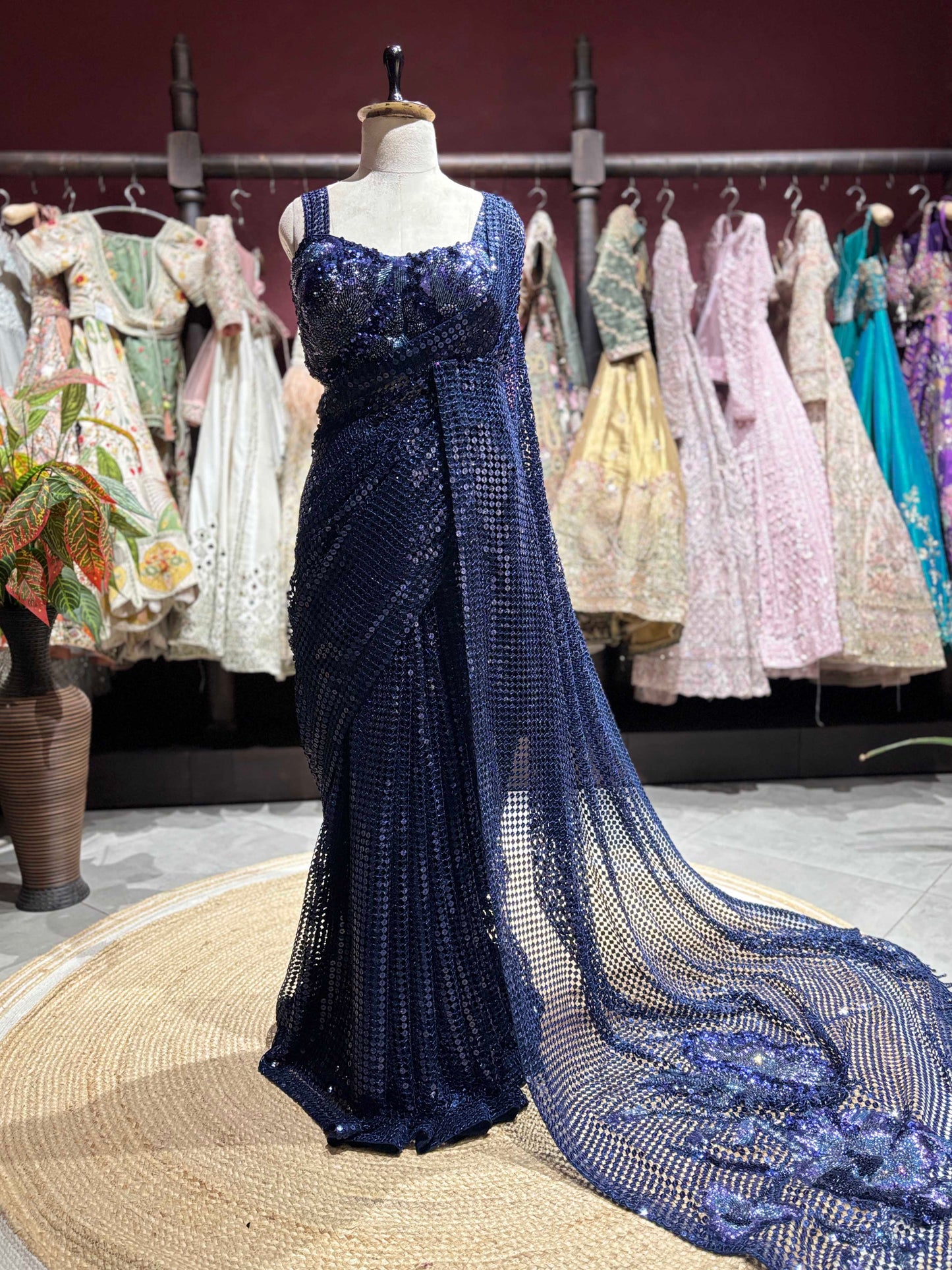 Midnight Navy Blue Sequin Saree – Glamorous Party & Evening Wear
