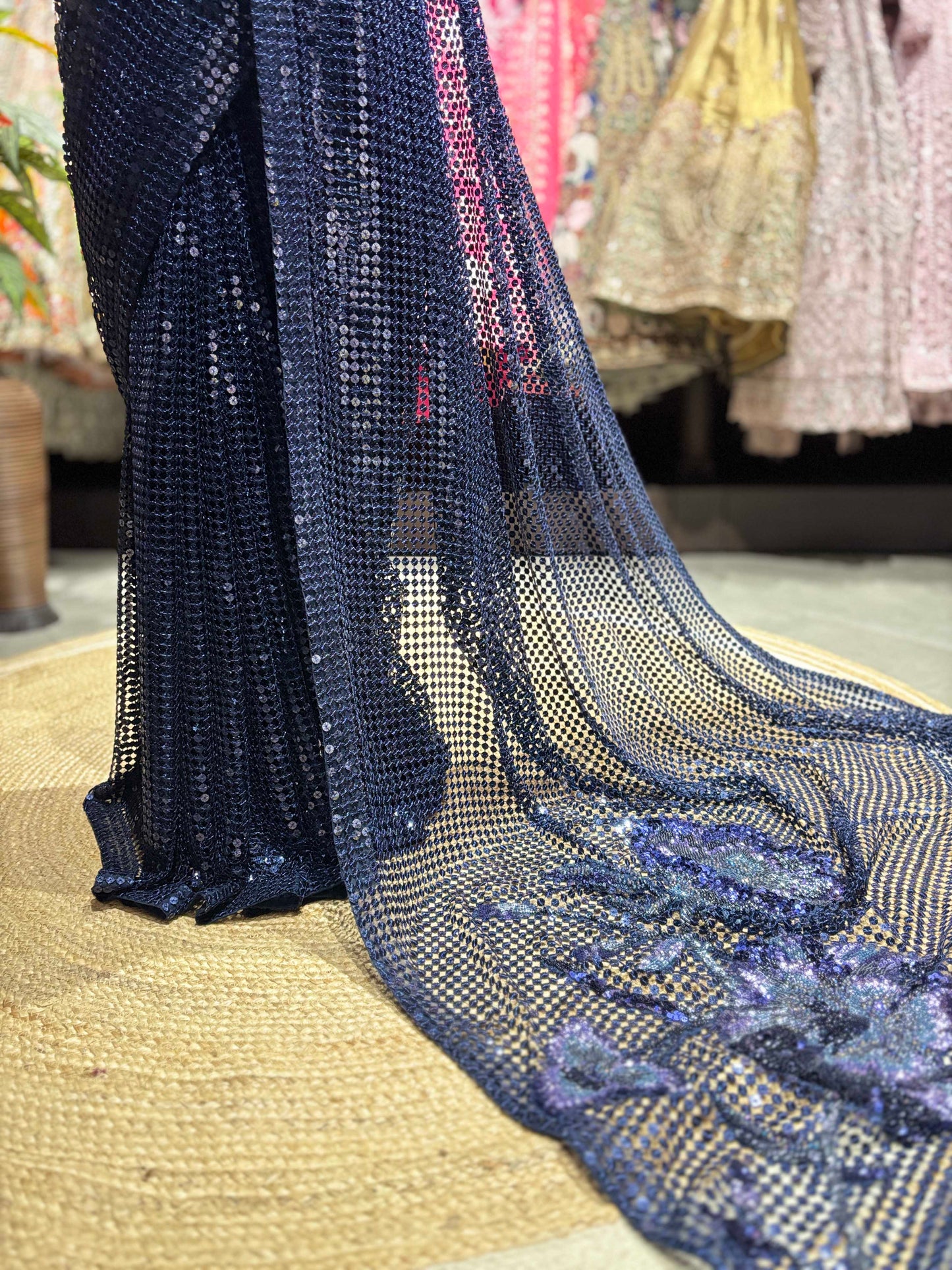 Midnight Navy Blue Sequin Saree – Glamorous Party & Evening Wear