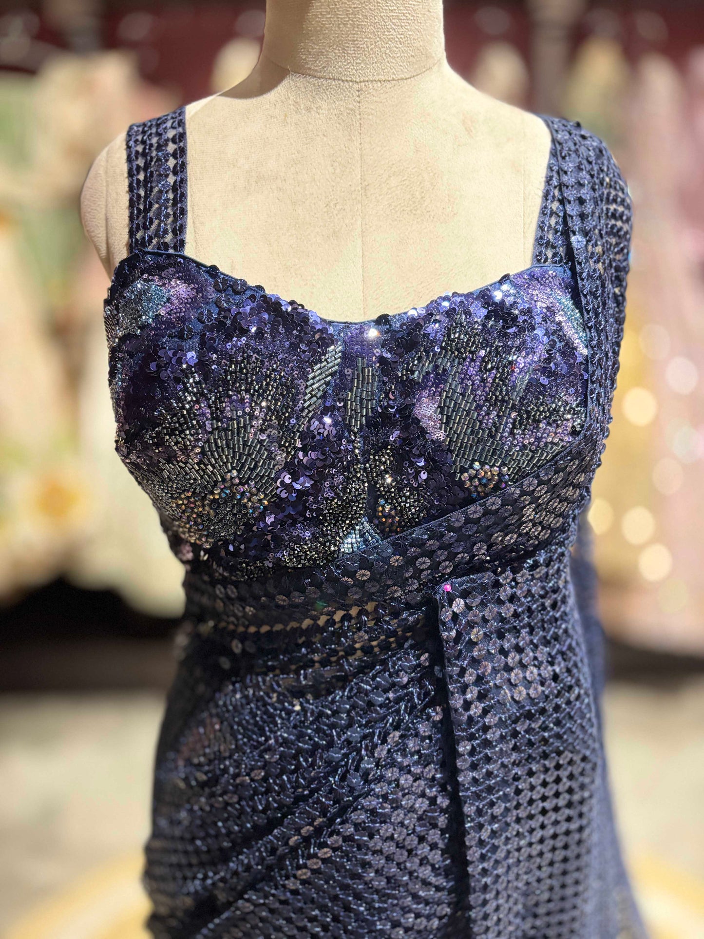 Midnight Navy Blue Sequin Saree – Glamorous Party & Evening Wear