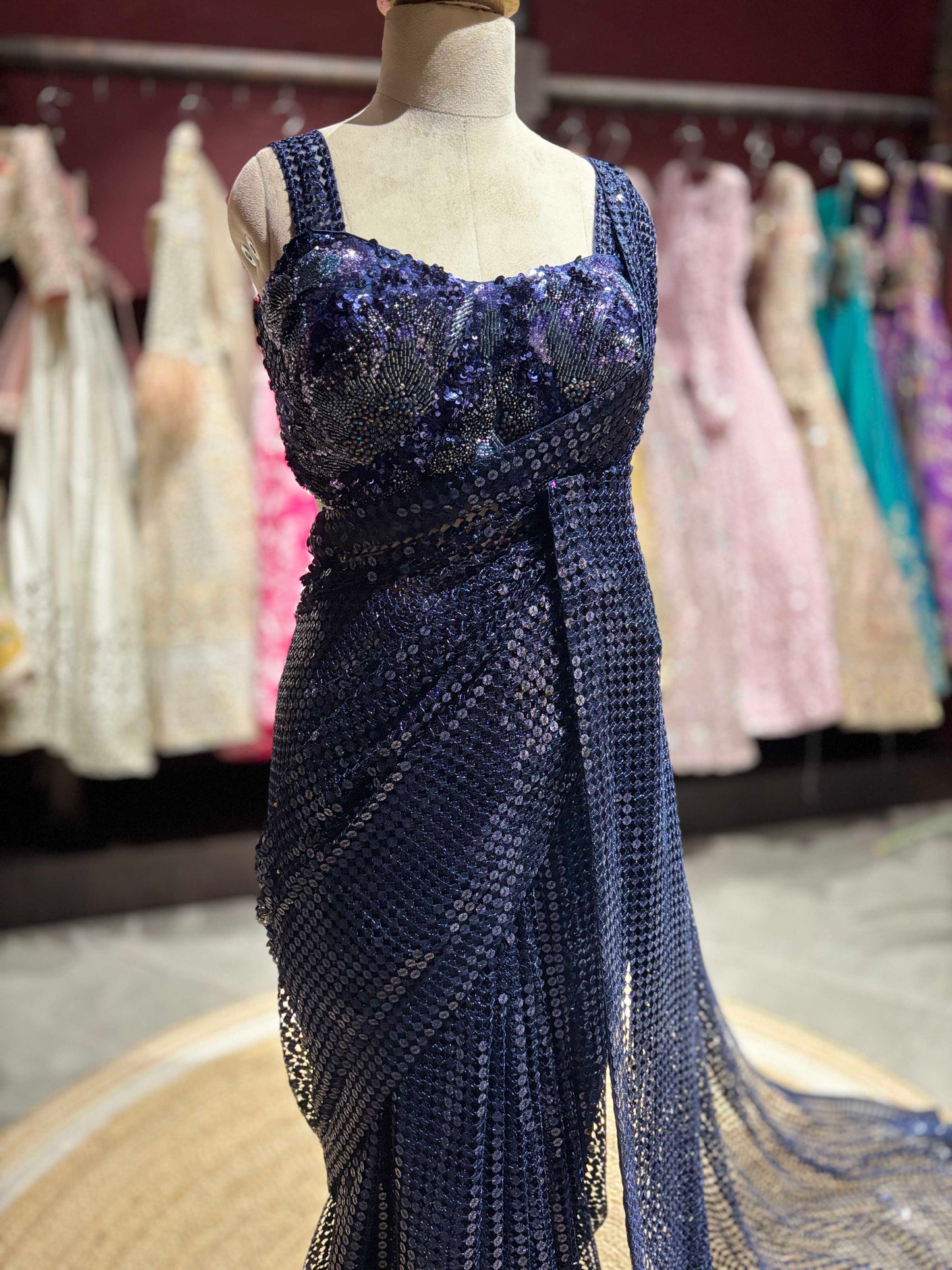 Midnight Navy Blue Sequin Saree – Glamorous Party & Evening Wear