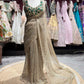 Champagne Gold Sequin Saree with Emerald Green Embellished Blouse
