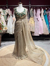 Champagne Gold Sequin Saree with Emerald Green Embellished Blouse