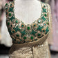 Champagne Gold Sequin Saree with Emerald Green Embellished Blouse