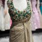 Champagne Gold Sequin Saree with Emerald Green Embellished Blouse