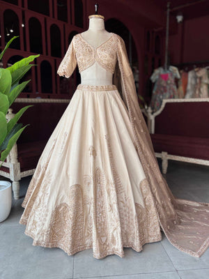 Ivory Champagne Embroidered Lehenga Elegant Bridal & Wedding Ensemble