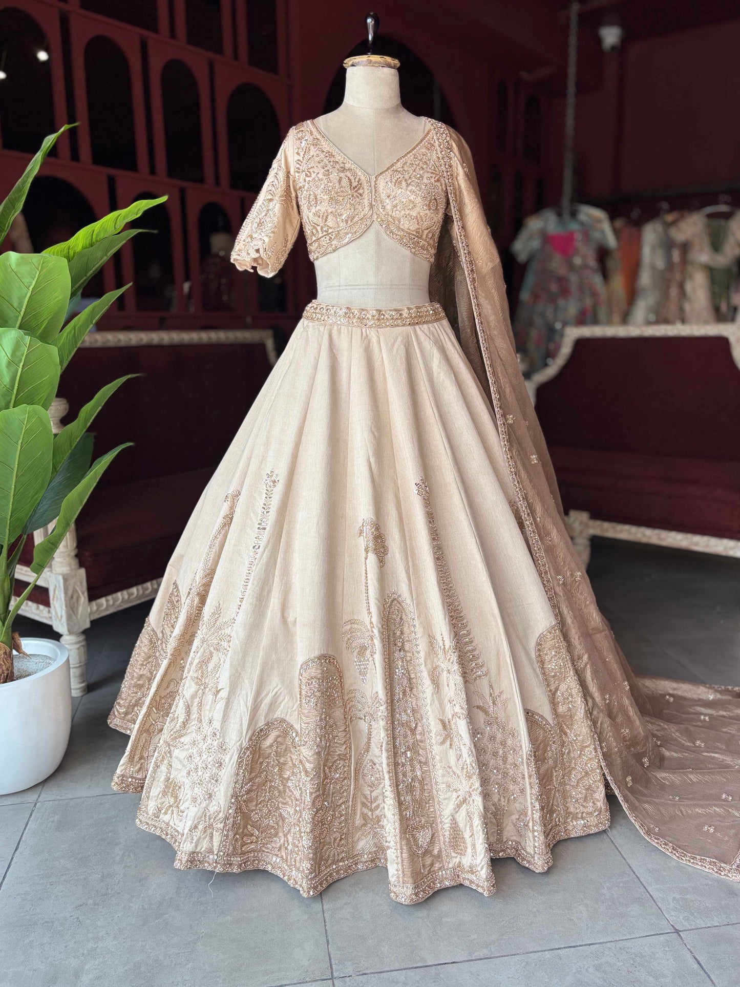 Ivory Champagne Embroidered Lehenga Elegant Bridal & Wedding Ensemble