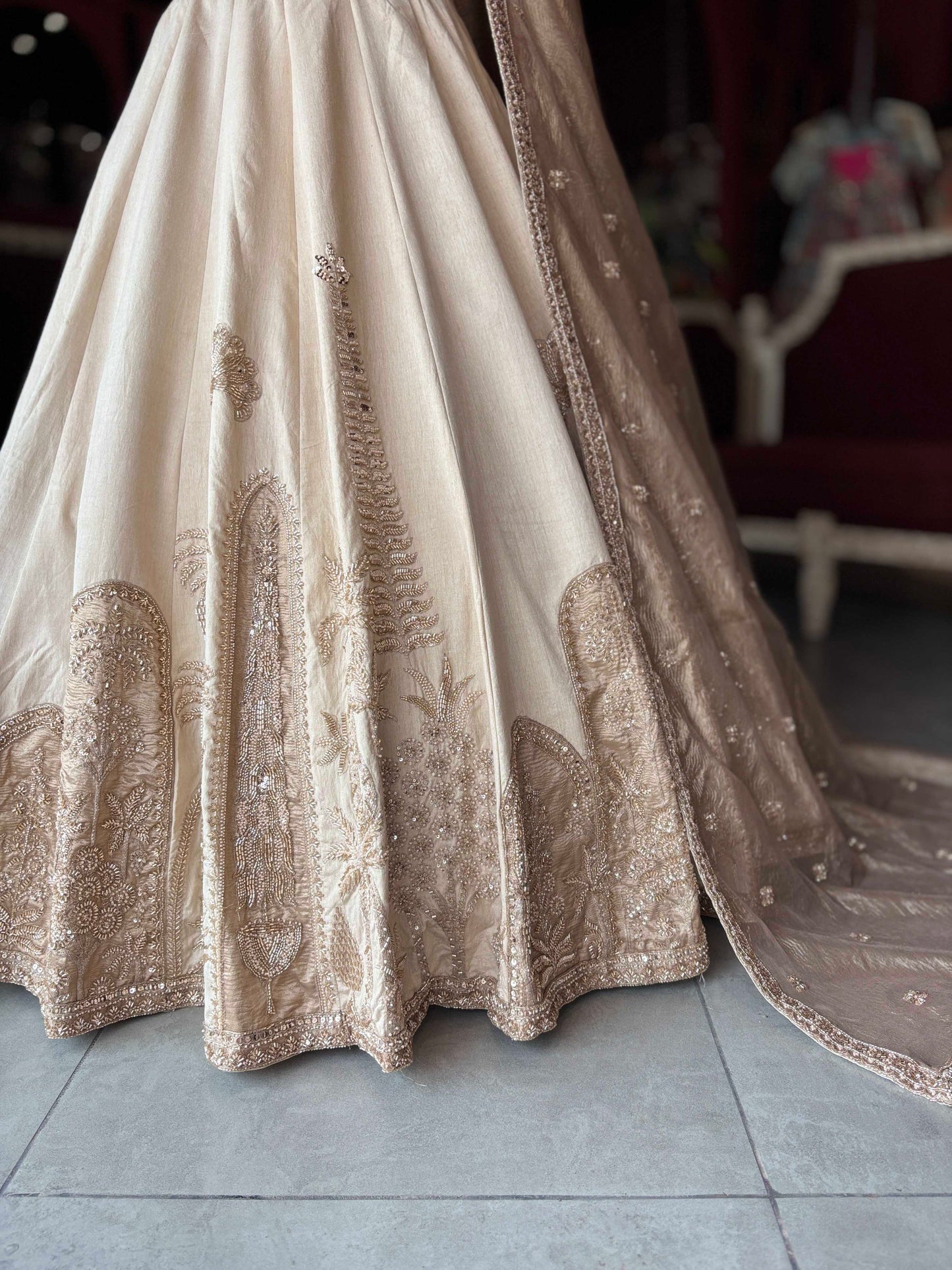 Ivory Champagne Embroidered Lehenga Elegant Bridal & Wedding Ensemble