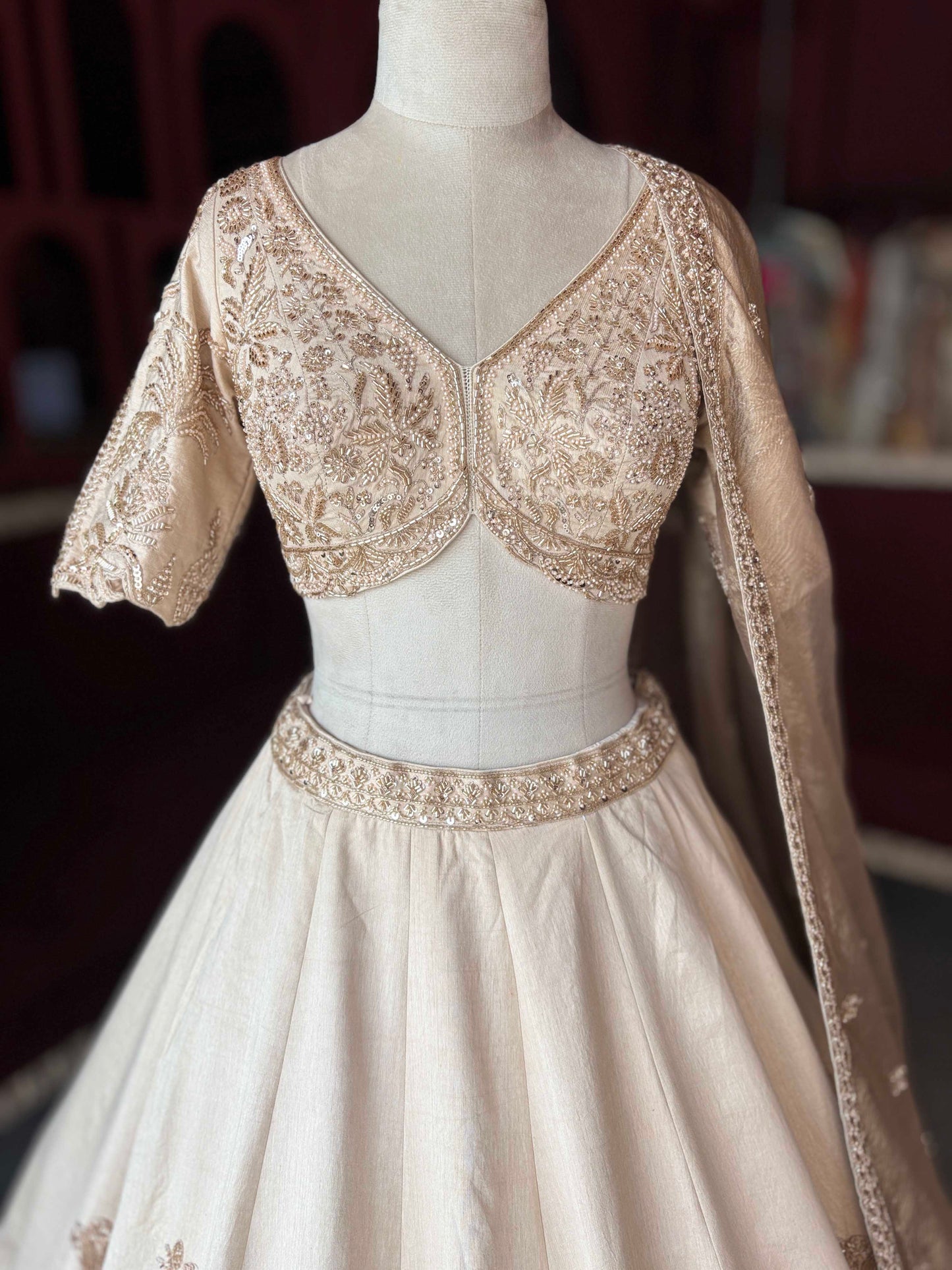 Ivory Champagne Embroidered Lehenga Elegant Bridal & Wedding Ensemble