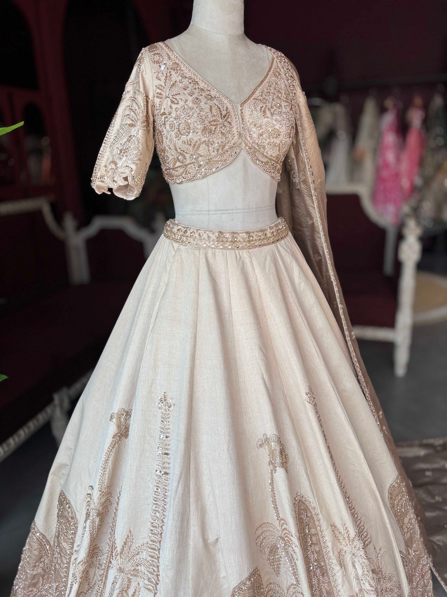 Ivory Champagne Embroidered Lehenga Elegant Bridal & Wedding Ensemble