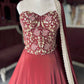 Crimson Embroidered Lehenga with Corset Blouse & Matching Dupatta