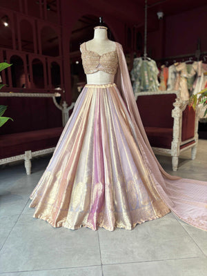 Multicolour Gold Banarasi Lehenga with Embellished Blouse & Dupatta