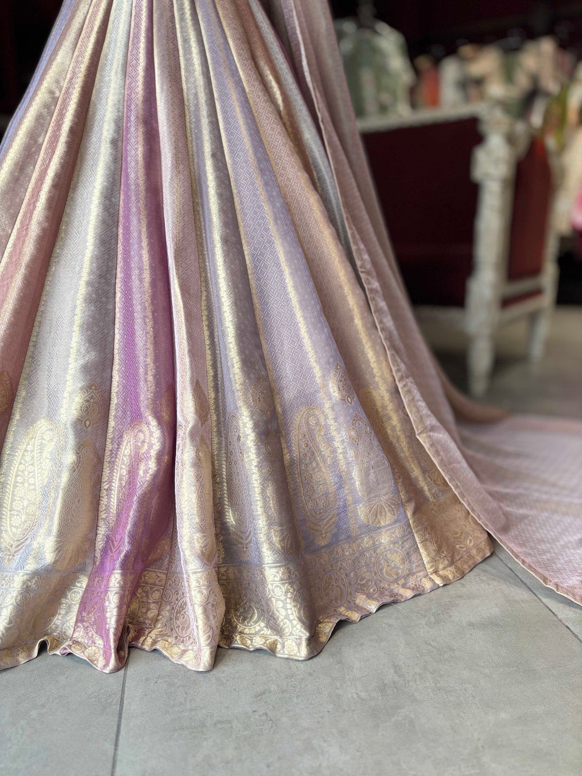 Multicolour Gold Banarasi Lehenga with Embellished Blouse & Dupatta