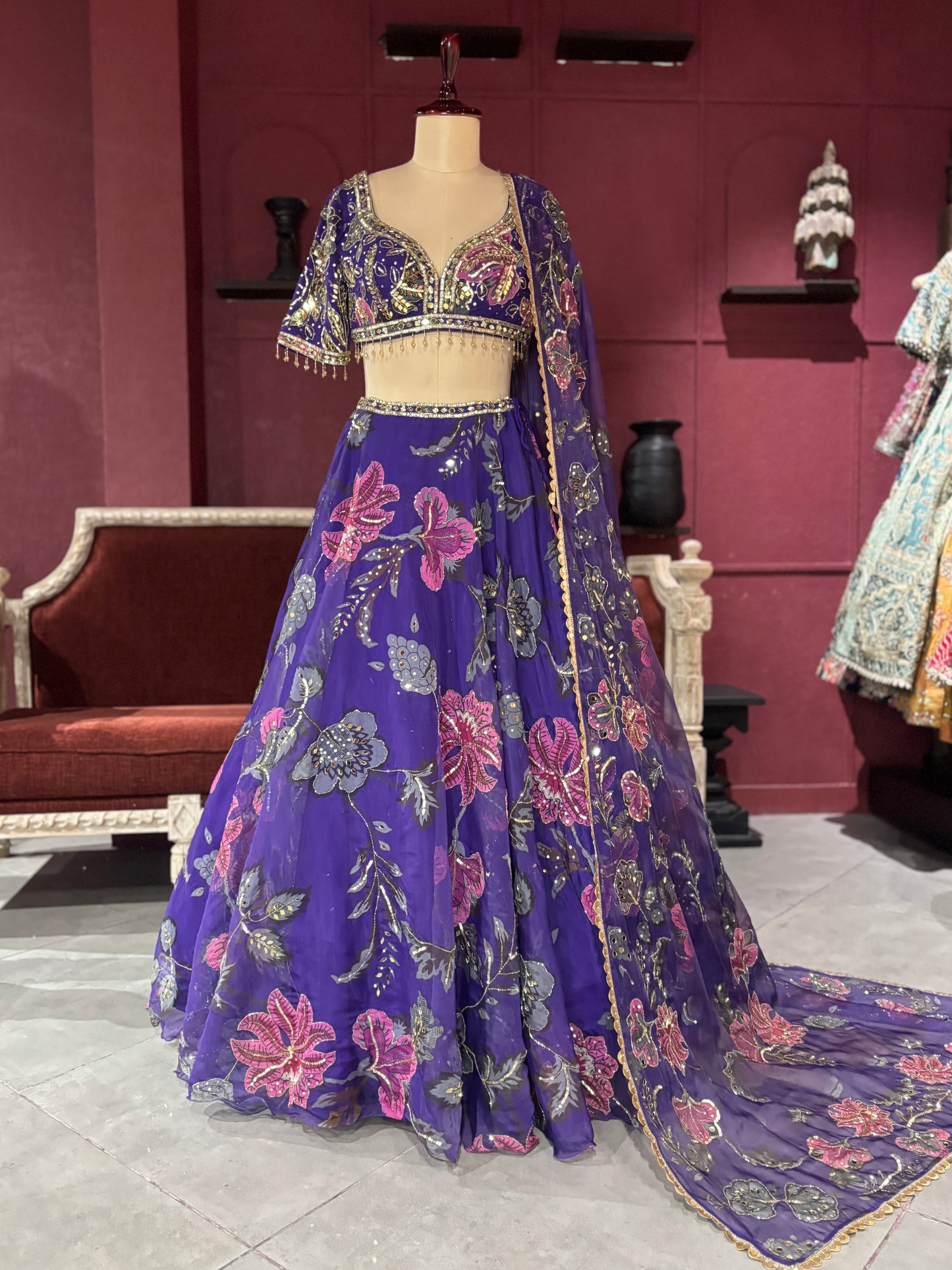 Grand Designer Floral Print Lehenga With Designer Blouse