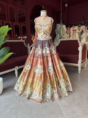 Copper Bronze Mirror Work Lehenga with Designer Blouse & Dupatta