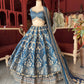 Deep Teal Blue Gold Embroidered Lehenga with Matching Dupatta