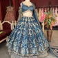 Deep Teal Blue Gold Embroidered Lehenga with Matching Dupatta