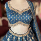Deep Teal Blue Gold Embroidered Lehenga with Matching Dupatta