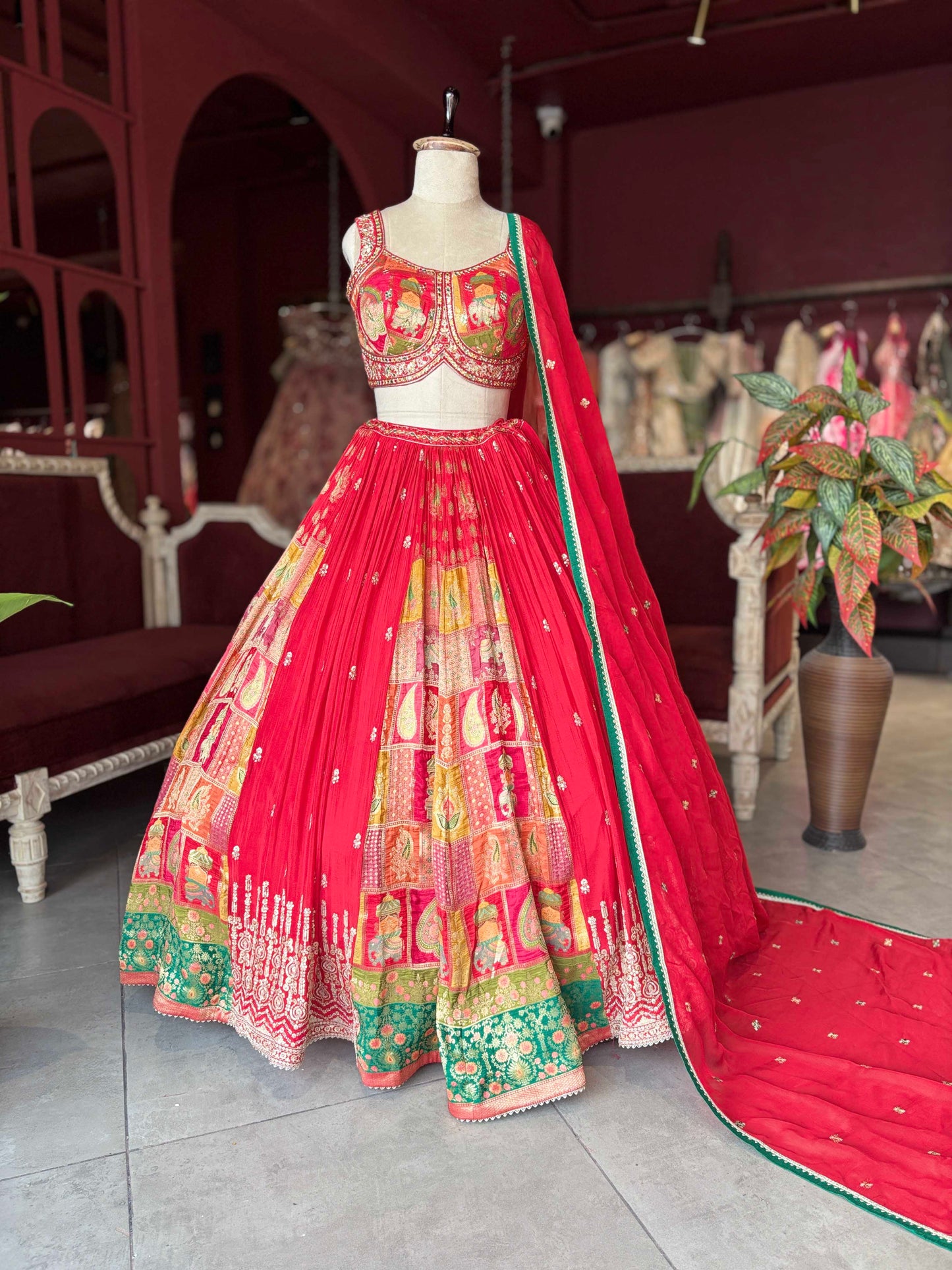 Royal Rajasthani Motif Lehenga with Embroidered Blouse & Dupatta