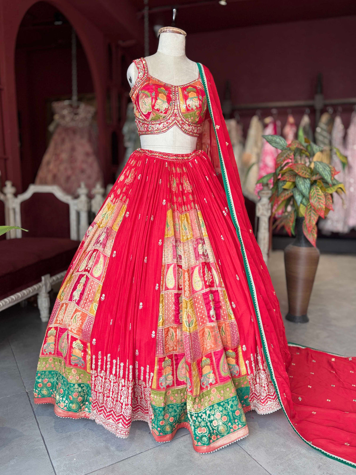 Royal Rajasthani Motif Lehenga with Embroidered Blouse & Dupatta