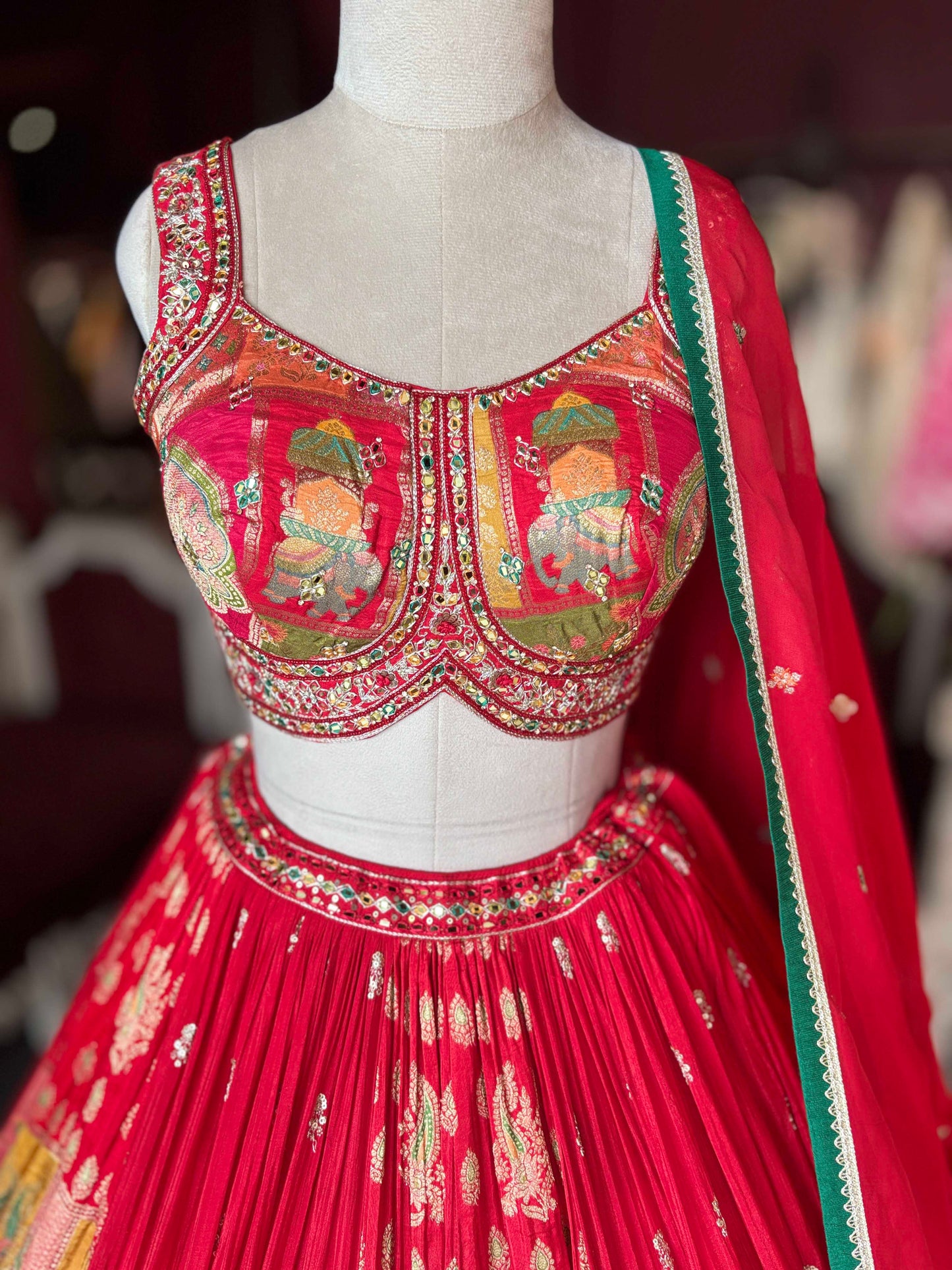 Royal Rajasthani Motif Lehenga with Embroidered Blouse & Dupatta