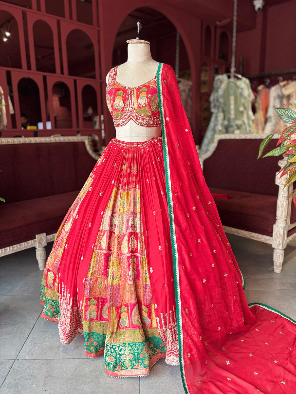 Royal Rajasthani Motif Lehenga with Embroidered Blouse & Dupatta