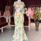 Pastel Multicolor Printed Draped Saree with Embellished Blouse