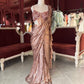Rose Gold Sequin Draped Saree with Embellished Blouse