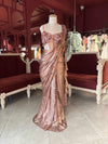 Rose Gold Sequin Draped Saree with Embellished Blouse