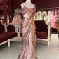 Rose Gold Sequin Draped Saree with Embellished Blouse