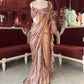 Rose Gold Sequin Draped Saree with Embellished Blouse