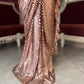 Rose Gold Sequin Draped Saree with Embellished Blouse