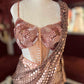 Rose Gold Sequin Draped Saree with Embellished Blouse