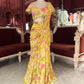 Mustard Yellow Floral Printed Draped Saree with Embellished Blouse