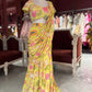 Mustard Yellow Floral Printed Draped Saree with Embellished Blouse