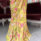 Mustard Yellow Floral Printed Draped Saree with Embellished Blouse