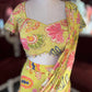 Mustard Yellow Floral Printed Draped Saree with Embellished Blouse