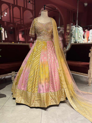 Multicolour & Blush Pink Embroidered Lehenga Choli with Dupatta