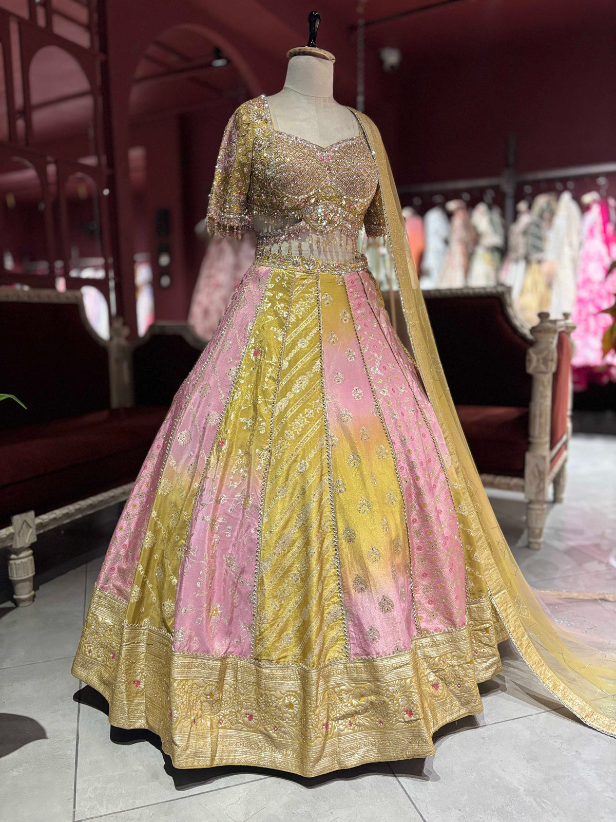 Multicolour & Blush Pink Embroidered Lehenga Choli with Dupatta