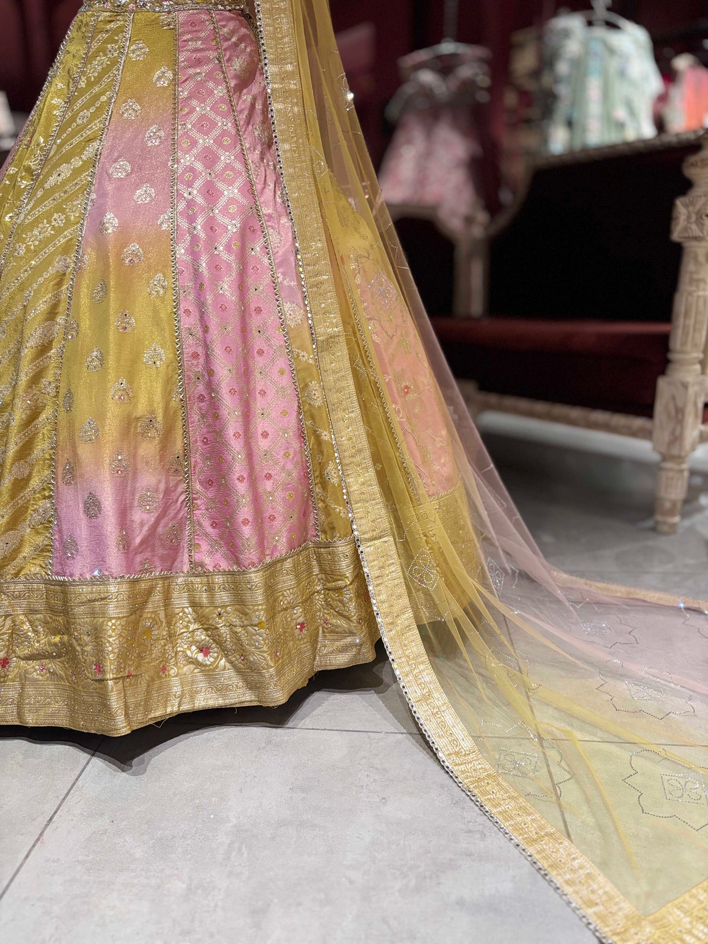 Multicolour & Blush Pink Embroidered Lehenga Choli with Dupatta