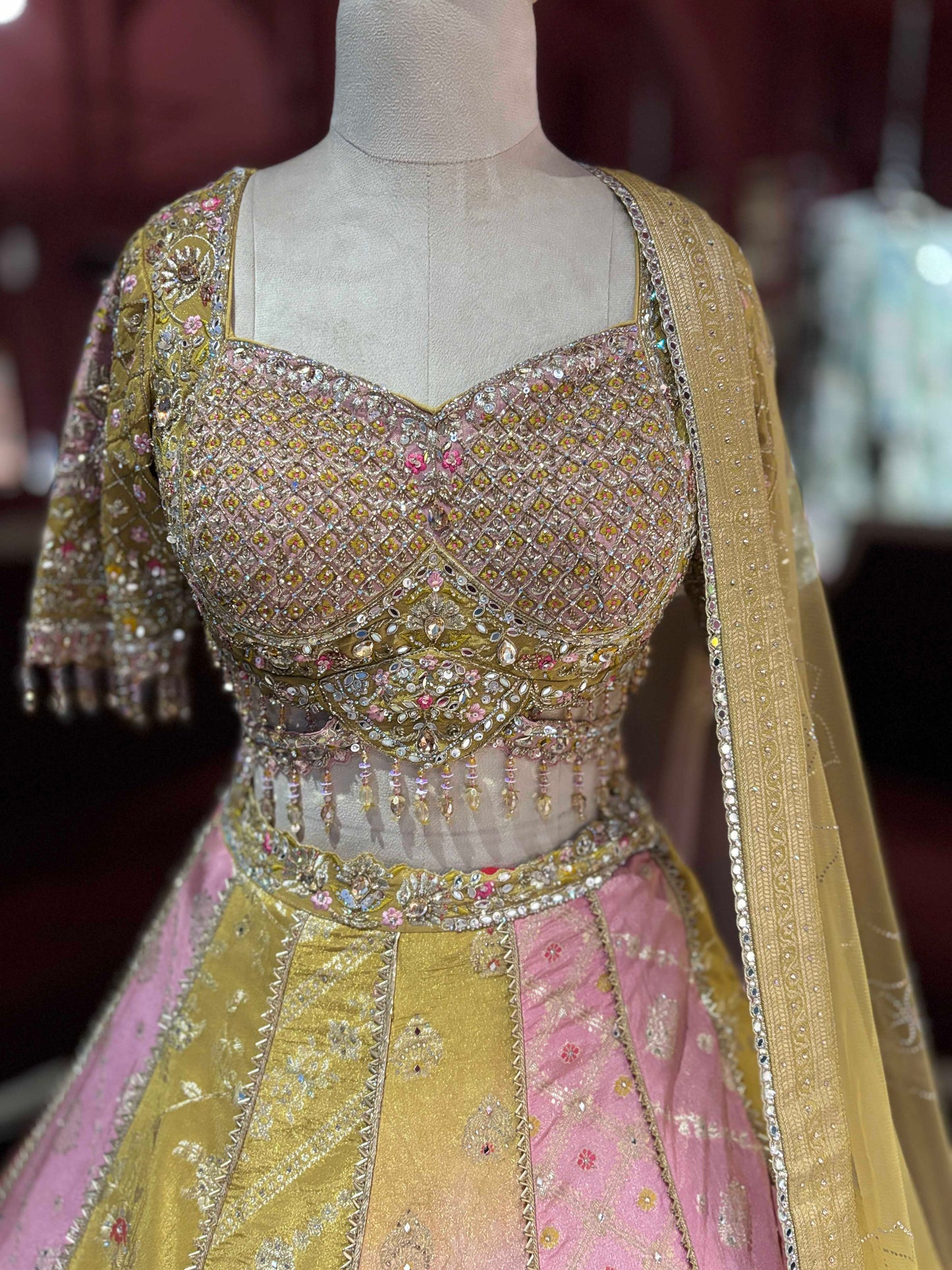 Multicolour & Blush Pink Embroidered Lehenga Choli with Dupatta