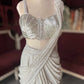 Silver Sequin Draped Saree with Embellished Bustier Blouse